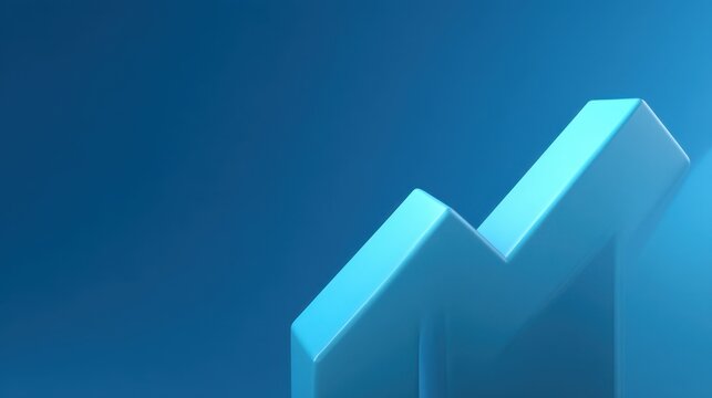 Modern financial growth concept with stylized 3D upward trend graph against a blue background depicting business success and prosperity in the digital era - Powered by Adobe