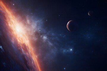Dramatic outer space scene with planets and nebula