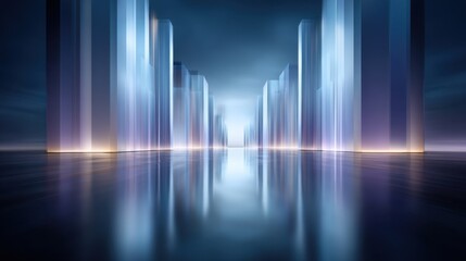 Fototapeta premium Futuristic Cityscape with Glowing Towers and Reflections in a Mystical Atmosphere