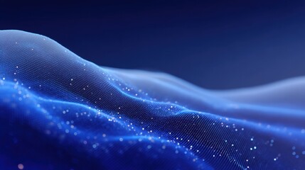 Abstract Blue Wave Background with Soft Lights and Particles Creating a Dreamy Atmosphere in a Smooth Fluid Motion Effect