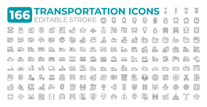 Transportation industry line icons big set. Road infrastructure development. Traffic regulation service iconset outline pictograms. Isolated linear vector illustrations. Editable stroke