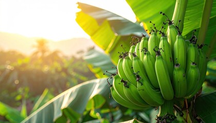 Green Bananas on the tree.
