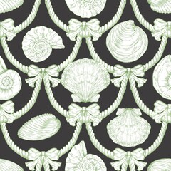 Seashell Seamless Pattern, Feminine Design, Elegant Scallop Shell Ocean Repeat, Nautical Digital Pattern