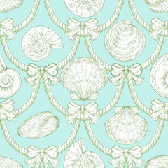 Seashell Seamless Pattern, Feminine Design, Elegant Scallop Shell Ocean Repeat, Nautical Digital Pattern