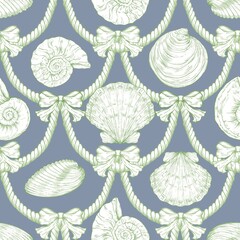 Seashell Seamless Pattern, Feminine Design, Elegant Scallop Shell Ocean Repeat, Nautical Digital Pattern