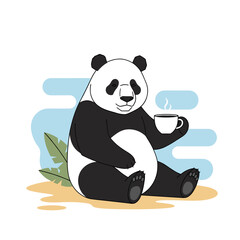 Obraz premium Cute cartoon panda bear holding bamboo in a fun illustration