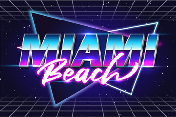 Naklejka premium miami beach retrowave synthwave typography lettering editable text effect font style template design