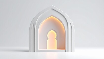 Minimalist White Archway Design with Glowing Interior Illumination on Gray Background