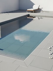 Serene pool reflection with minimalist design elements for relaxation