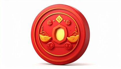 Fototapeta premium Red And Gold Coin Illustration On White Background Showing Prosperity And Good Fortune Symbolizing Wealth And Celebration With Detailed Decorative