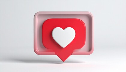 Three Dimensional Heart Icon Inside A Pink Speech Bubble on White Background Promoting Love and Engagement