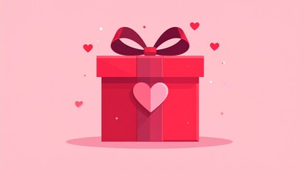 Valentine's Day Gift Box With Pixelated Hearts And Ribbon Against A Pink Background