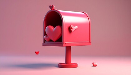 Valentine's Day Red Mailbox with Hearts and Soft Lighting on a Pink Backdrop Romantic Theme