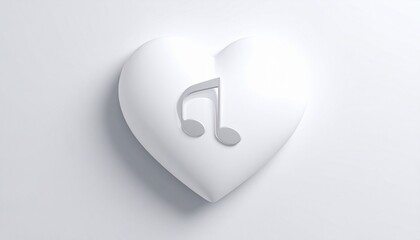 White Heart Shape with Musical Note on White Background High Angle View