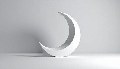 White Crescent Moon Sculpture On Gray Surface With Shadow Minimalist Design