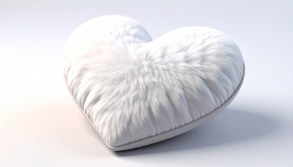 White Heart-Shaped Pillow on White Background with Soft Textured Surface and Minimalist Lighting