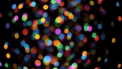 Colorful light orbs twinkle against a stark black backdrop creating an abstract design