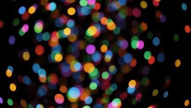 Colorful light orbs twinkle against a stark black backdrop creating an abstract design - Powered by Adobe