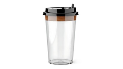Clear plastic tumbler with black lid and wooden accent
