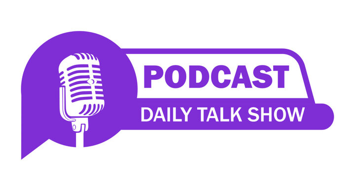 podcast logo text label badge template design streaming talk show background