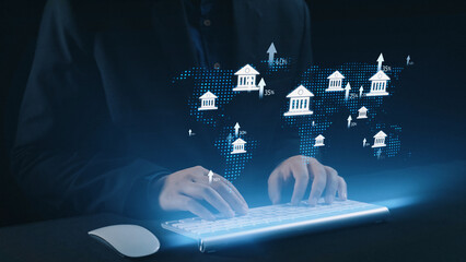 Online banking and digital banking innovation combining finance and technology, optimizing online...