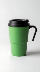 Obraz premium Green travel mug with black lid and handle