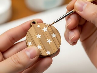 Handcrafting wooden Christmas ornaments with star details and fine artistry