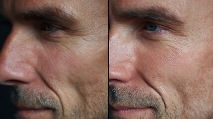 Fototapeta premium before-after uneven sensitive men skin texture vs smooth refined skin