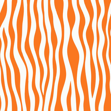 Seamless zebra-inspired abstract pattern with wavy organic stripes in green, orange, and yellow color palettes. Modern animal print for fashion, textiles, wallpaper, and digital backgrounds.