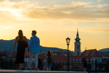 Young couple in Budapest at sunset
