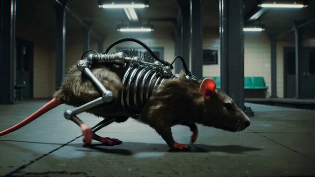 Rat mutant cybern&eacute;tique dans un parking souterrain