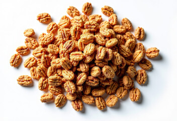 Obraz premium Heap of tasty crispy granola on white background, top view