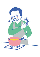 Elderly man injures shoulder while cooking_color
