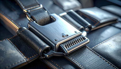 Seatbelt Buckle Detail: An in-depth view of a seatbelt buckle reveals its intricate mechanics and robust design, emphasizing safety and durability.