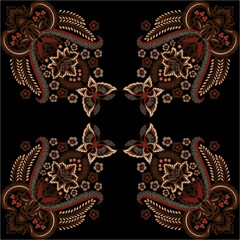seamless floral pattern and black dancing butterfly batik motif background