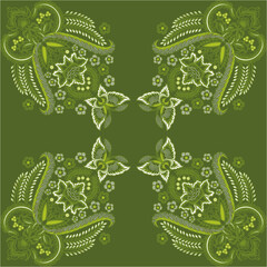 seamless pattern with green leaves and  dancing butterfly batik motif background