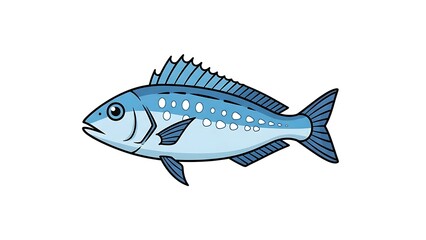 Fototapeta premium Blue Fish Illustration on White Background.