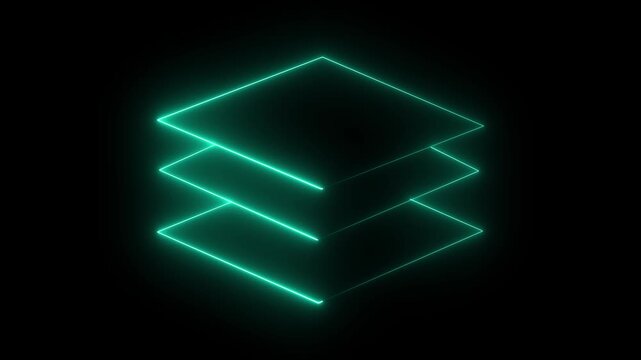 White neon animated layers icon representing stacked levels, layout structure, UI UX elements, design workflow and digital interface. Perfect for motion graphics, app UI, web design, HUD screens and