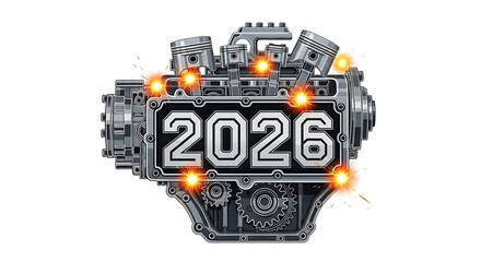 Futuristic Clock with 2026 Year Display.