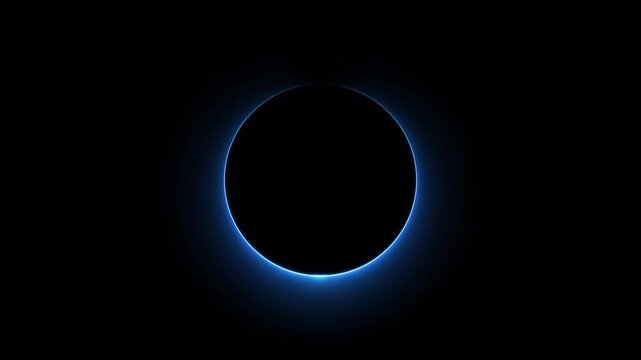 Solar eclipse with a bright blue glowing corona against a dark black background moon celestial