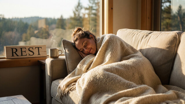 Person in Peaceful Rest and Sleep and Sleep Recovery - Rest, Sleep, Recovery - Rest, Sleep, Recovery, Relaxation, Peace, Calm, Tranquility, Restoration, Healing, Tranquility, Concept