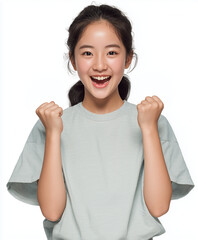 Cheerful Student Raising a Fist &ndash; Fighting Pose