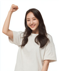Cheerful Student Raising a Fist &ndash; Fighting Pose