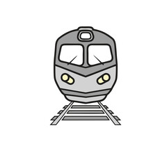 Fototapeta premium Modern train front view vector illustration on railway tracks isolated on white