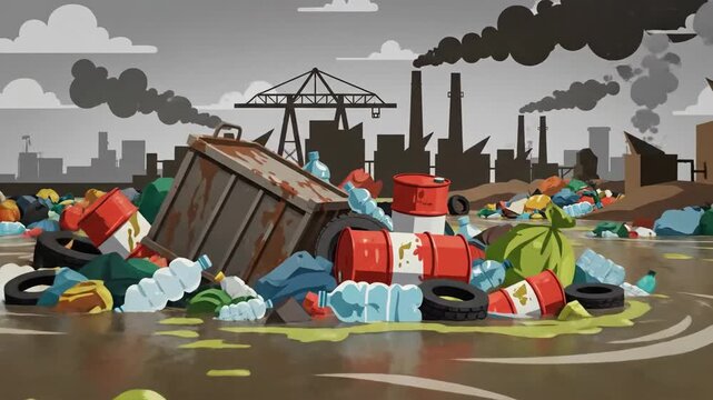 Industrial pollution pollutes river with waste and toxic chemicals