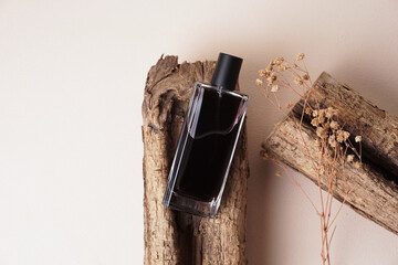 Perfume bottle mockup with cream background, mockup for your perfume product brand