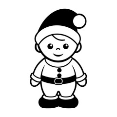 Cute Santa Kid Icon | Adorable Christmas Character Line Art