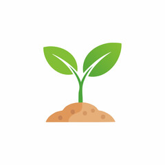 Illustration of a young plant with green leaves in brown soil, symbolizing growth, nature, and environmental sustainability
