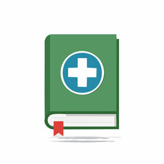 Obraz premium Medical Guide Book with Green Cover and White Cross Symbol for Healthcare Concepts and Emergency Information Provision