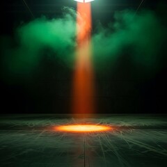 Fototapeta premium Ethereal Spotlight Illuminating Misty Stage, Creating a Theatrical Ambiance